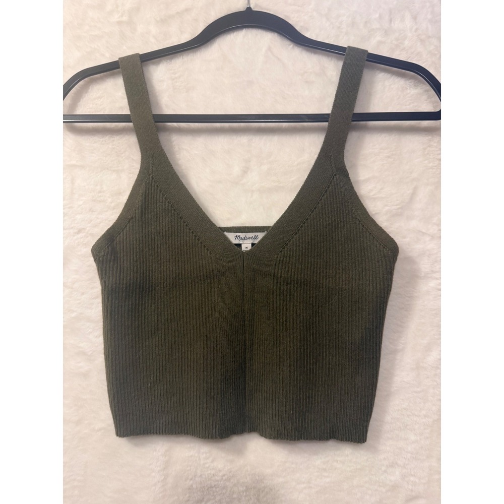 Madewell Brodale Ribbed Sweater Tank Top Womens Medium Kale Green V-Neck‎ Crop